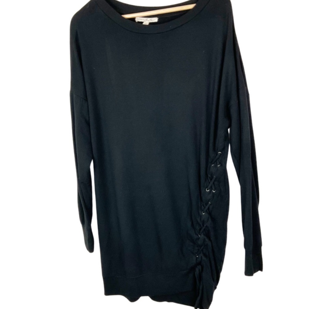 Express Black Lace Up Side Tunic Sweatshirt Pullover Casual Long Sleeve Womens